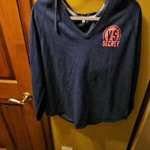Victoria's Secret Navy V-Neck Hoodie with Pink Logo